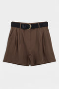 Belted Linen Bermuda Shorts