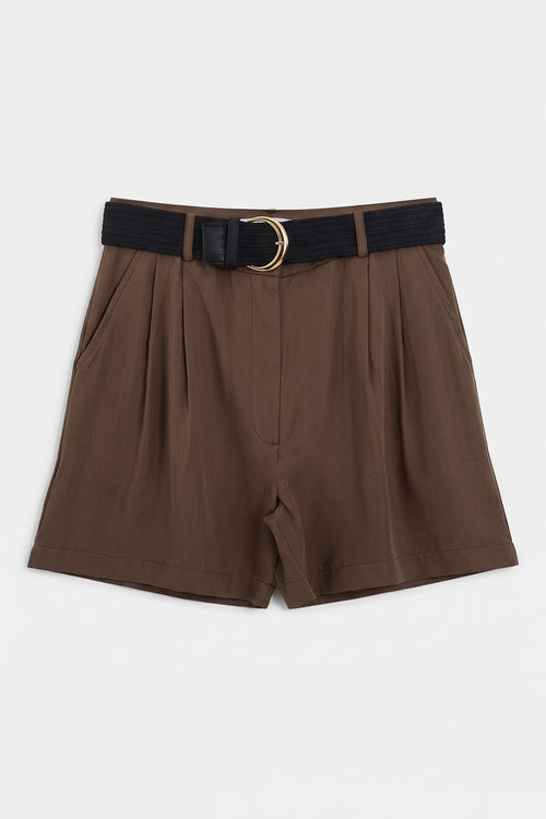 Belted Linen Bermuda Shorts