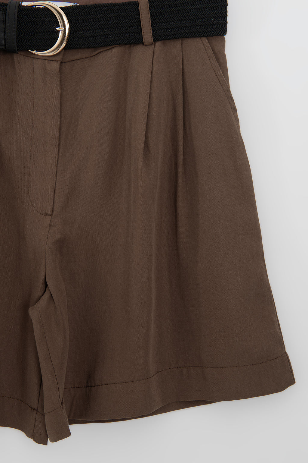 Belted Linen Bermuda Shorts