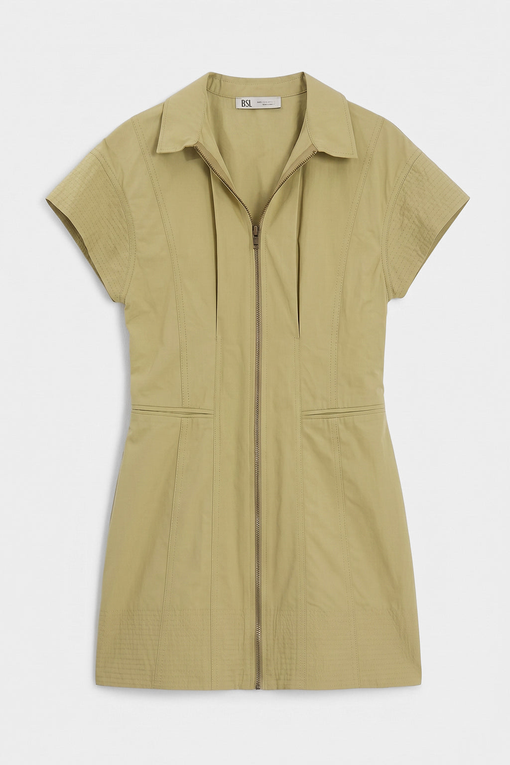 Zipper Closure Cotton Mini Dress