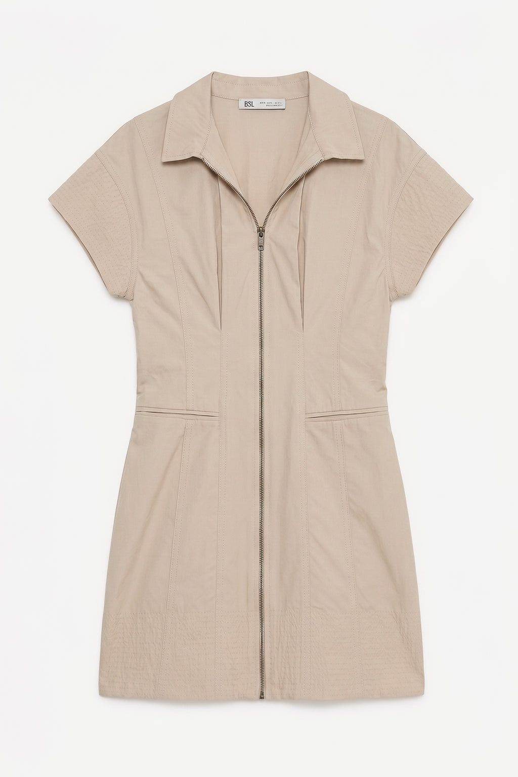 Zipper Closure Cotton Mini Dress