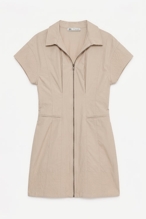 Zipper Closure Cotton Mini Dress