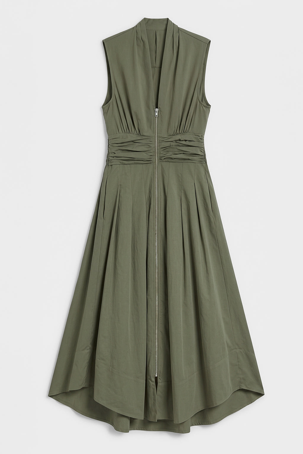 Pleated Cotton Midi Dress