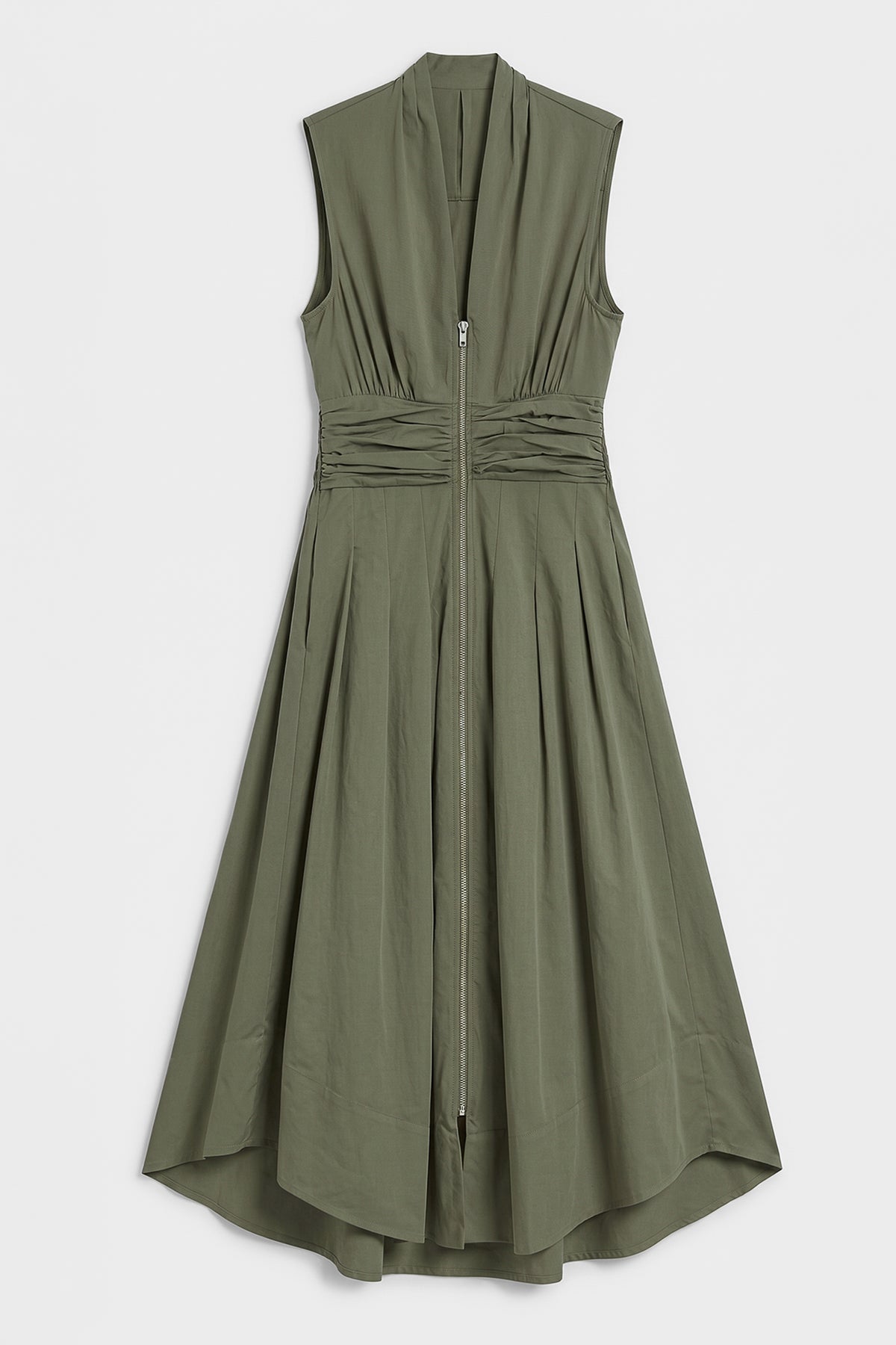 Pleated Cotton Midi Dress