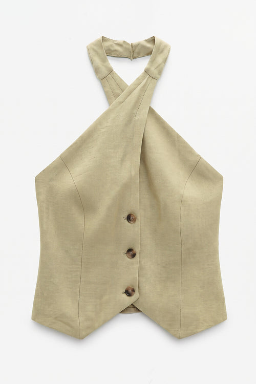 Cross Halter Neck Blouse