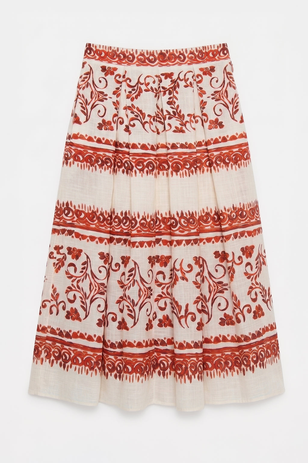 Pleated Linen Midi Skirt