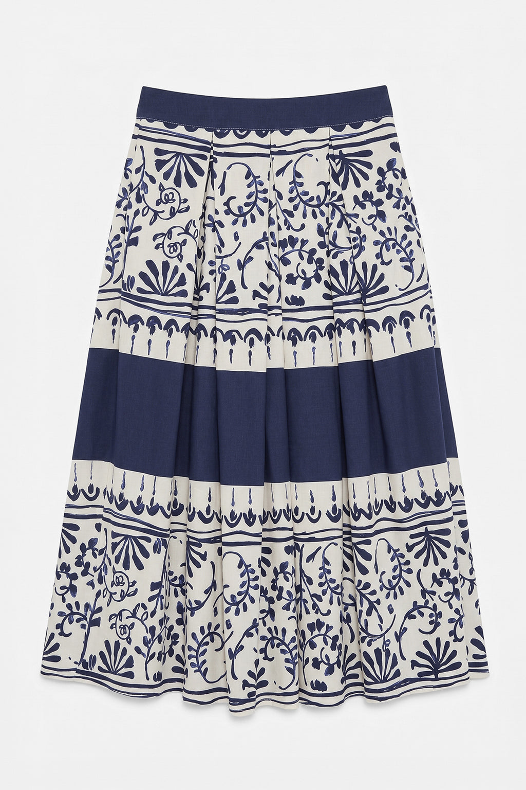 Pleated Linen Midi Skirt