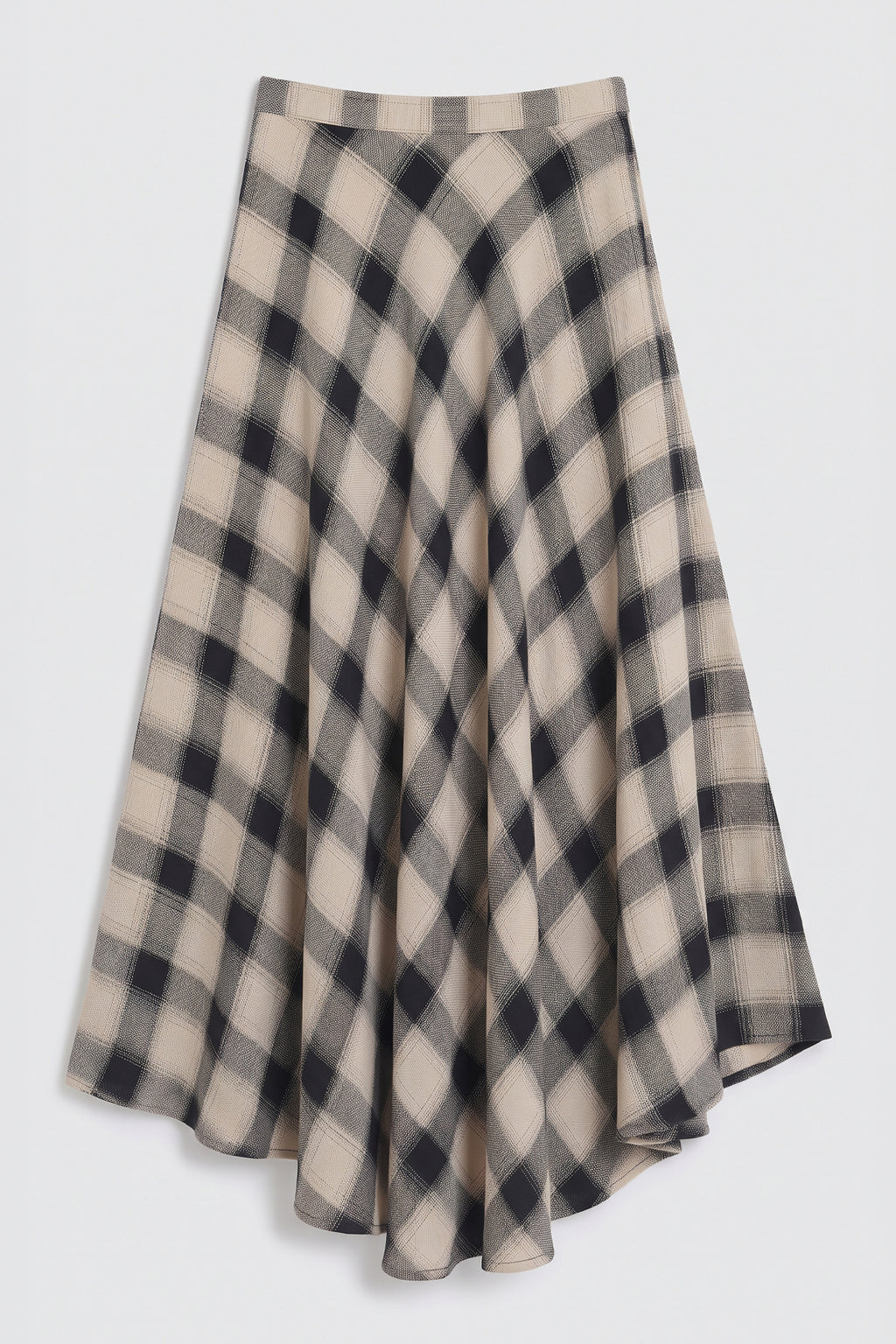 Plaid Maxi Skirt with Asymmetric Hem Detail