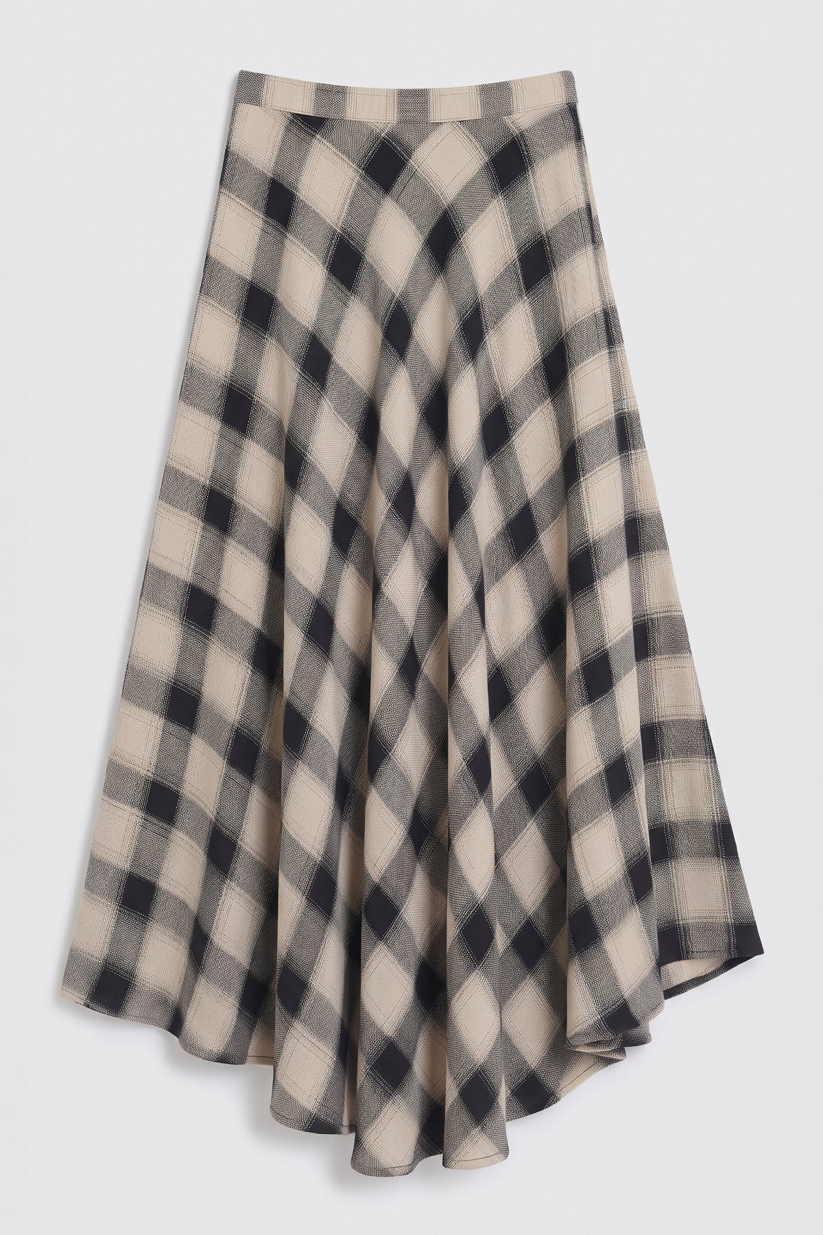 Plaid Maxi Skirt with Asymmetric Hem Detail