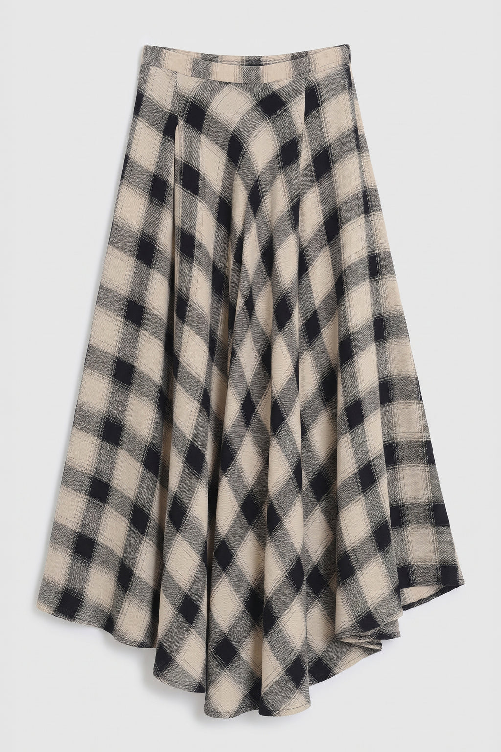 Plaid Maxi Skirt with Asymmetric Hem Detail