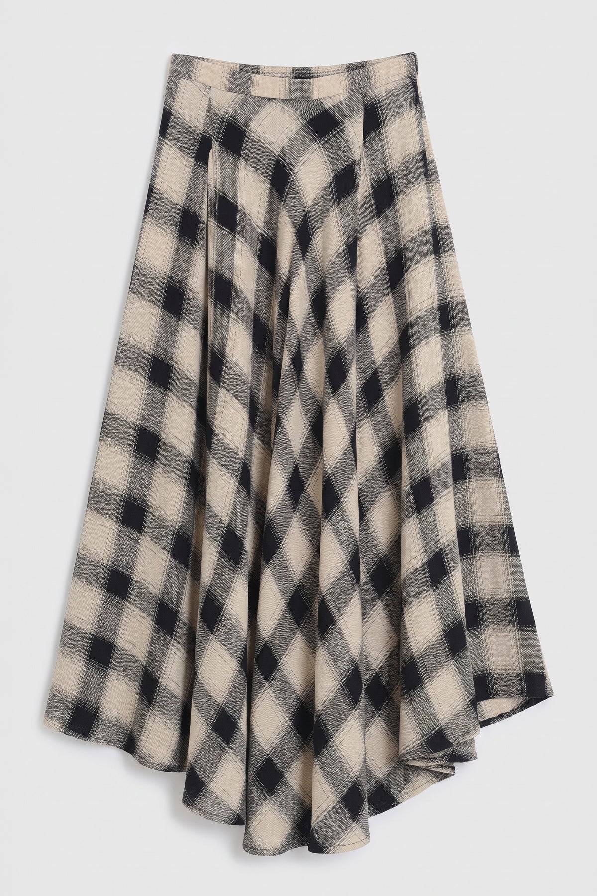 Plaid Maxi Skirt with Asymmetric Hem Detail