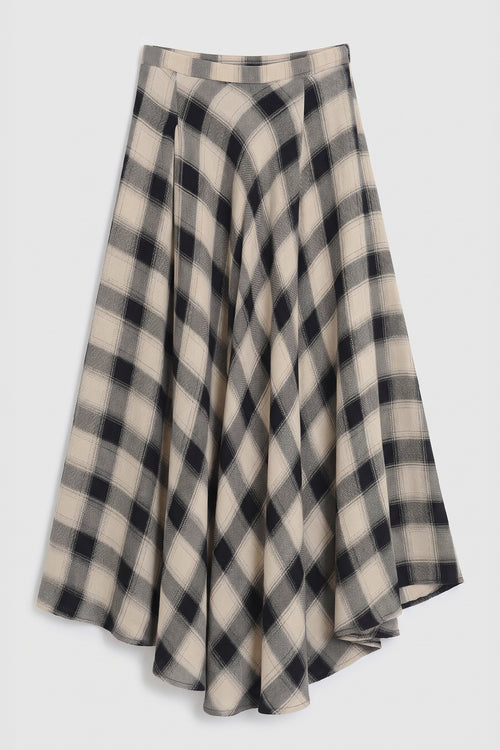Plaid Maxi Skirt with Asymmetric Hem Detail