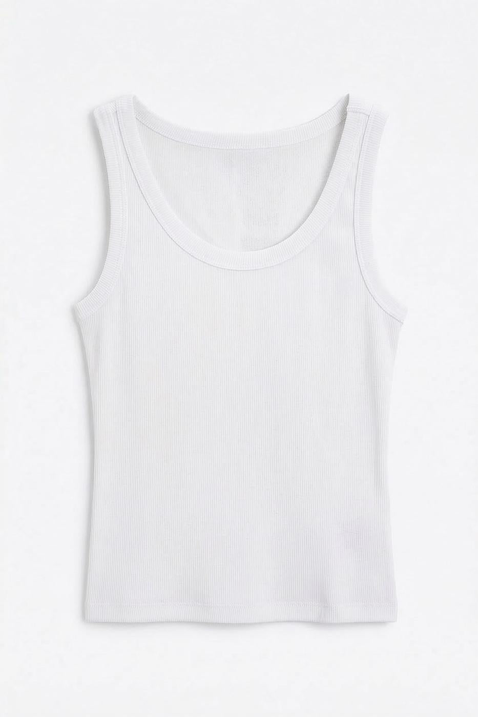 Open Neck Basic Tank Top White