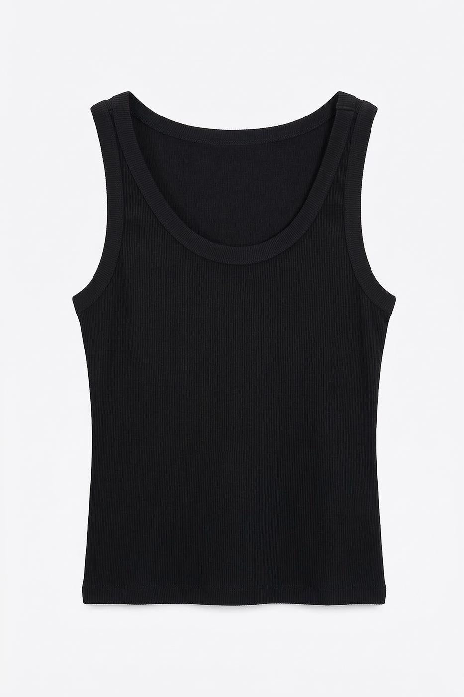 Open Neck Basic Tank Top Black