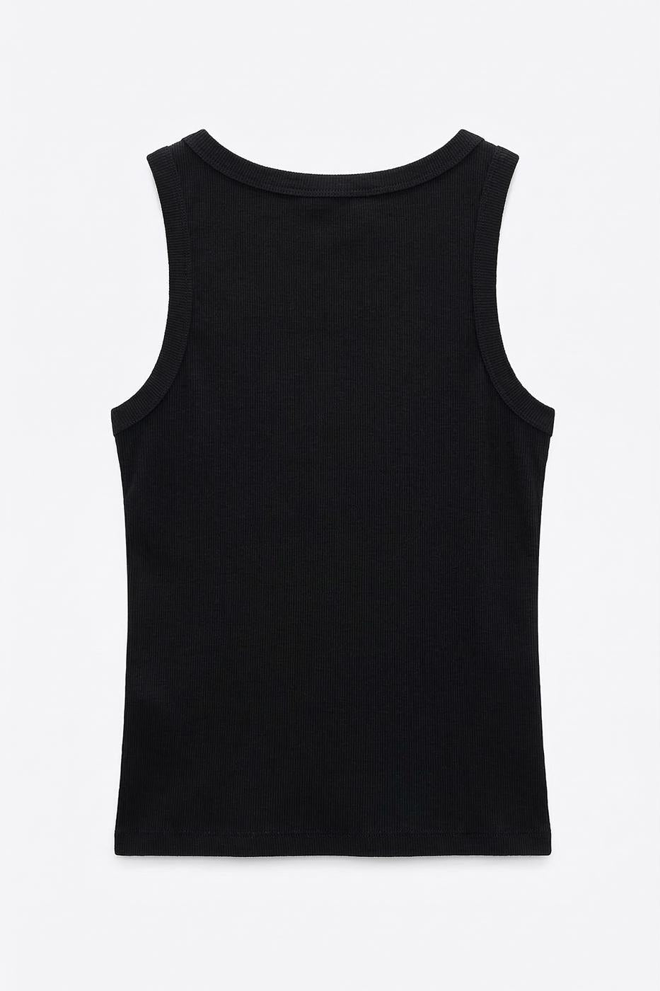 Open Neck Basic Tank Top Black