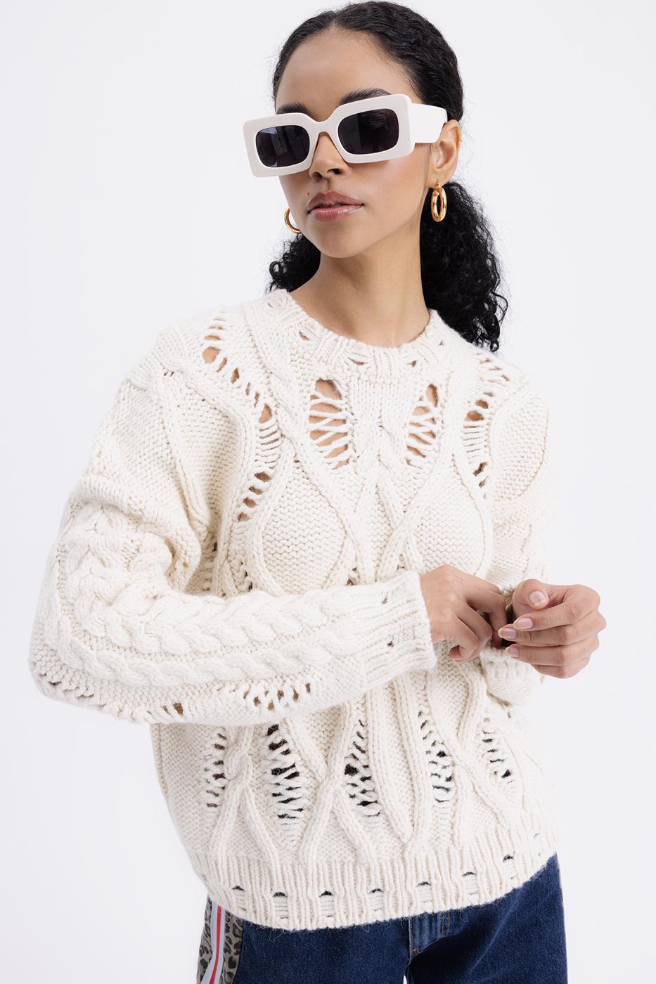Openwork Patterned Sweater Ecru