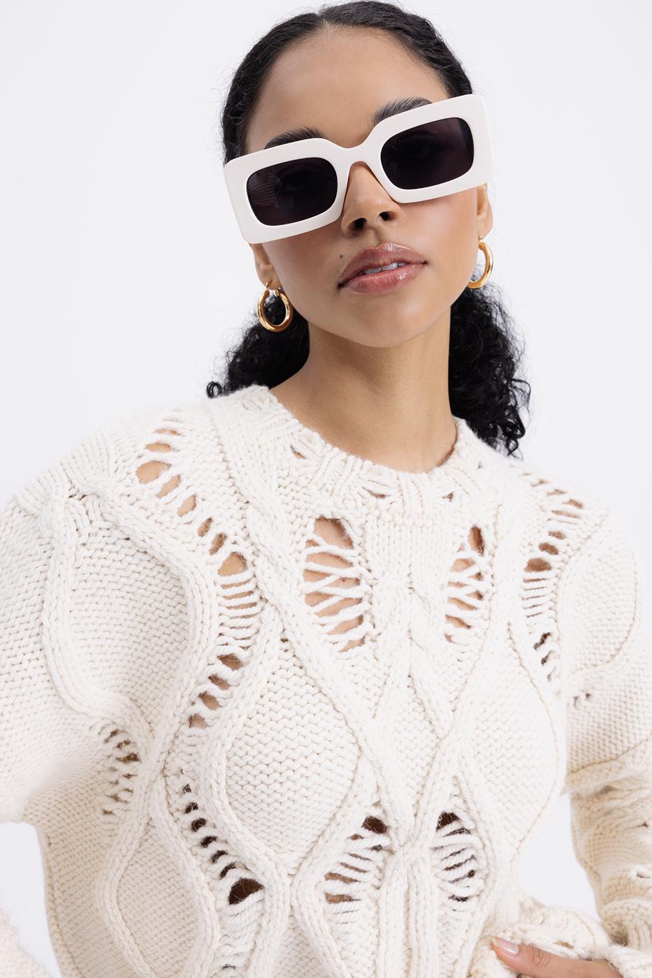 Openwork Patterned Sweater Ecru