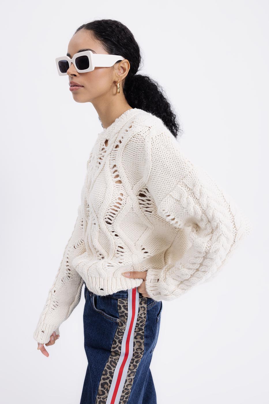 Openwork Patterned Sweater Ecru