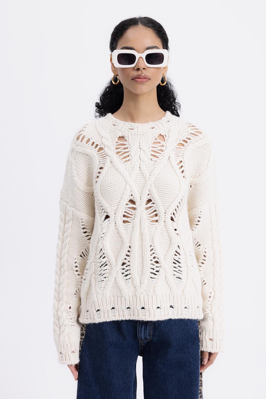 Openwork Patterned Sweater Ecru
