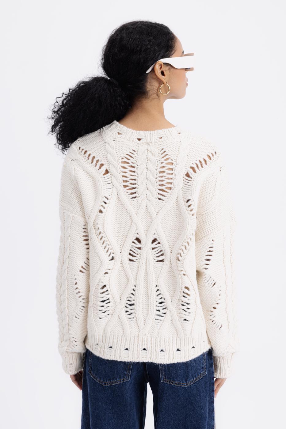 Openwork Patterned Sweater Ecru