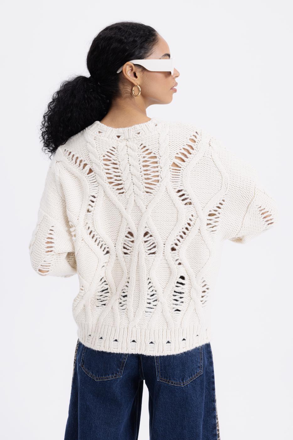 Openwork Patterned Sweater Ecru