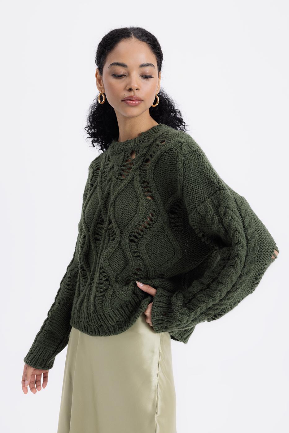 Openwork Patterned Sweater Khaki