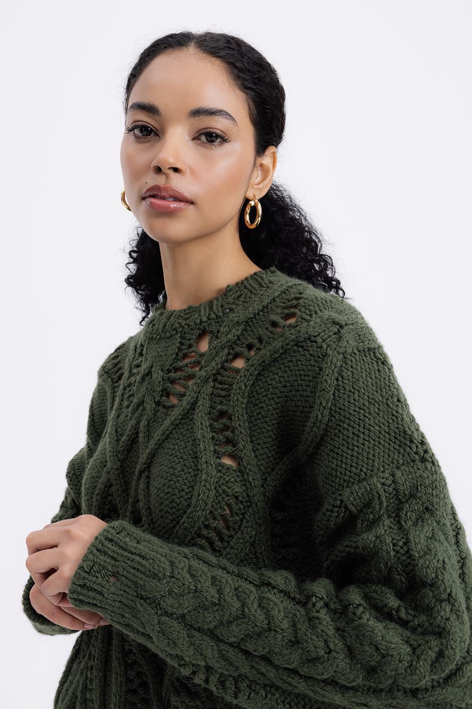 Openwork Patterned Sweater Khaki