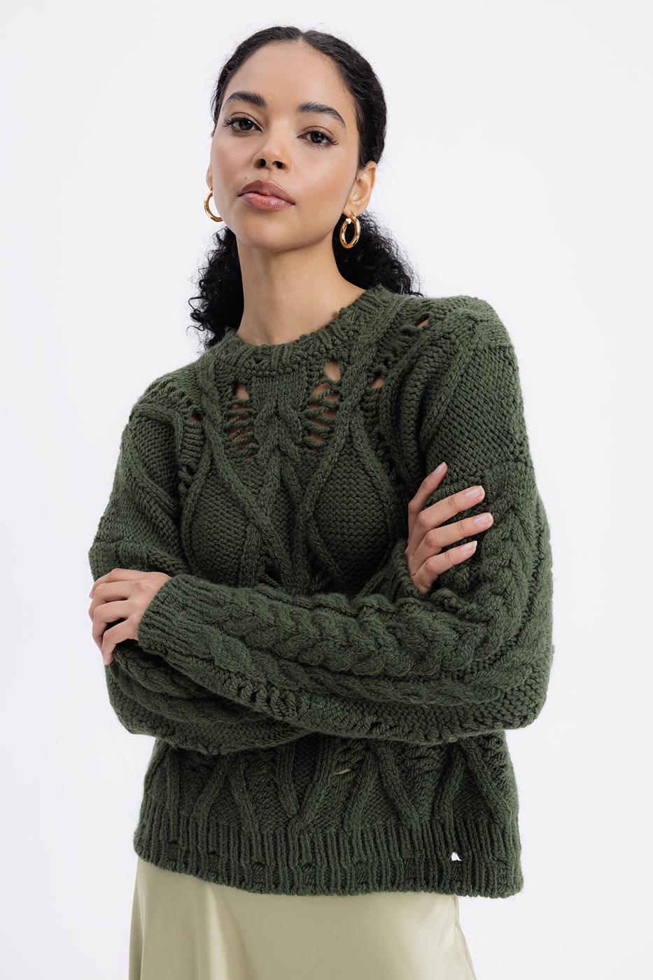 Openwork Patterned Sweater Khaki
