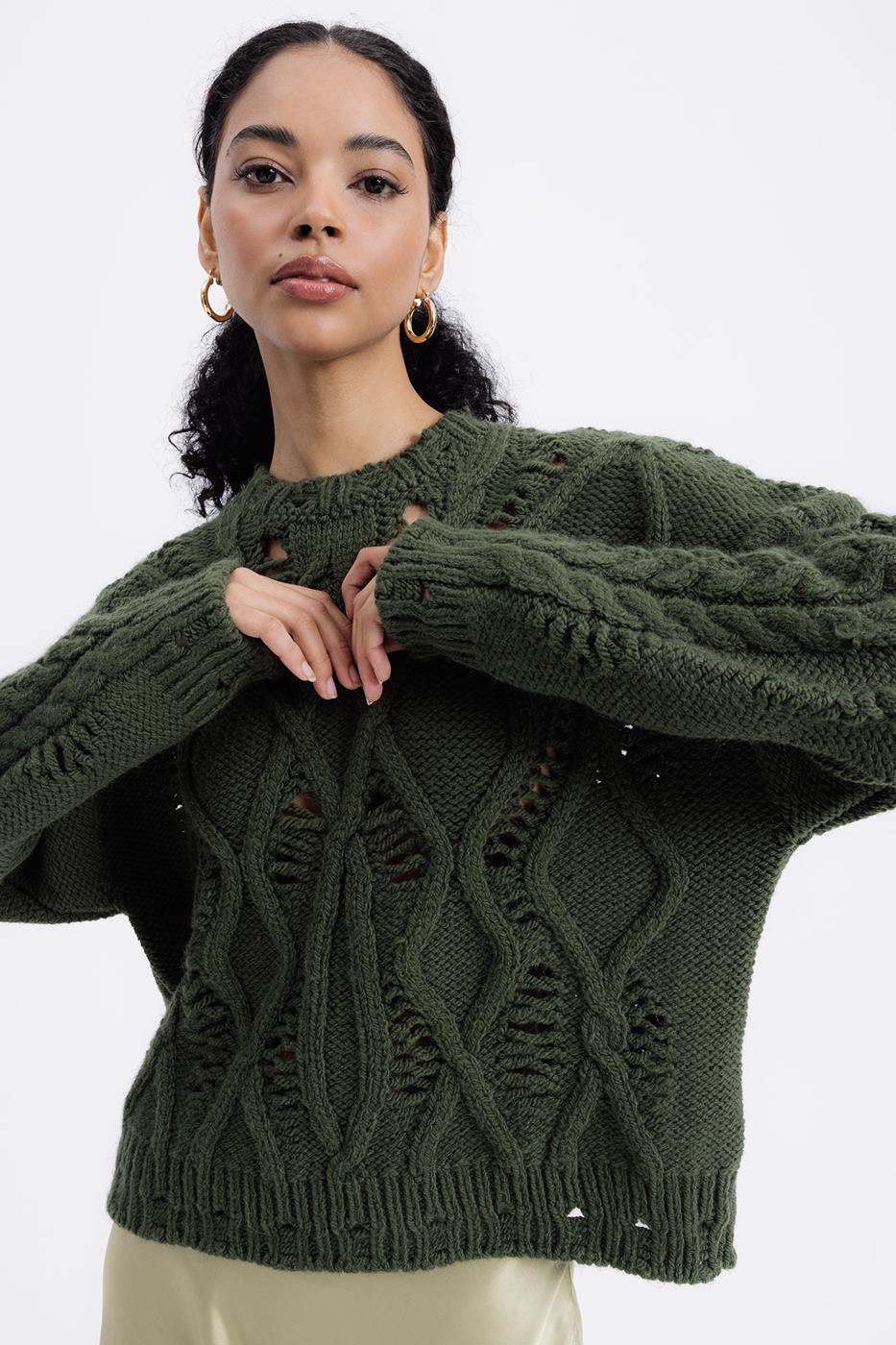 Openwork Patterned Sweater Khaki