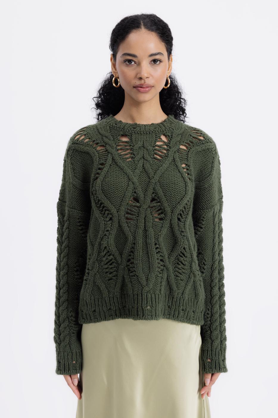 Openwork Patterned Sweater Khaki