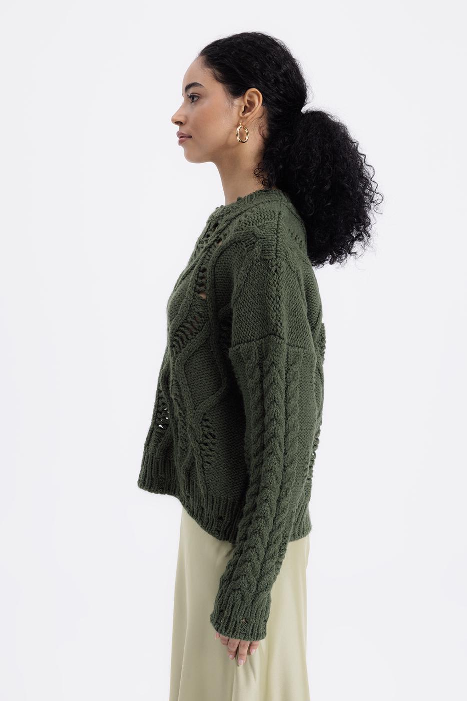 Openwork Patterned Sweater Khaki