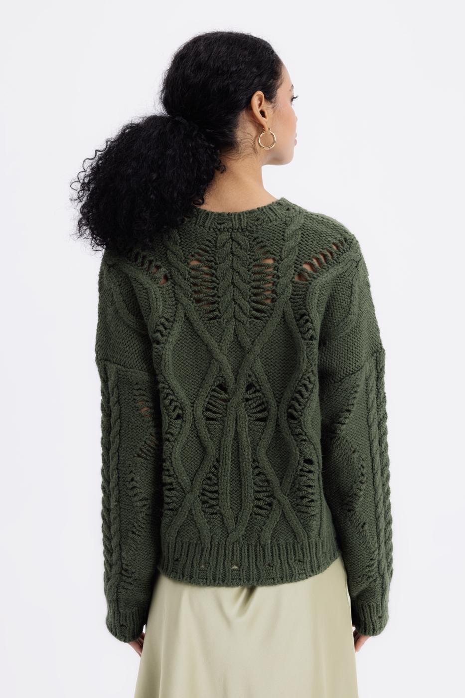 Openwork Patterned Sweater Khaki