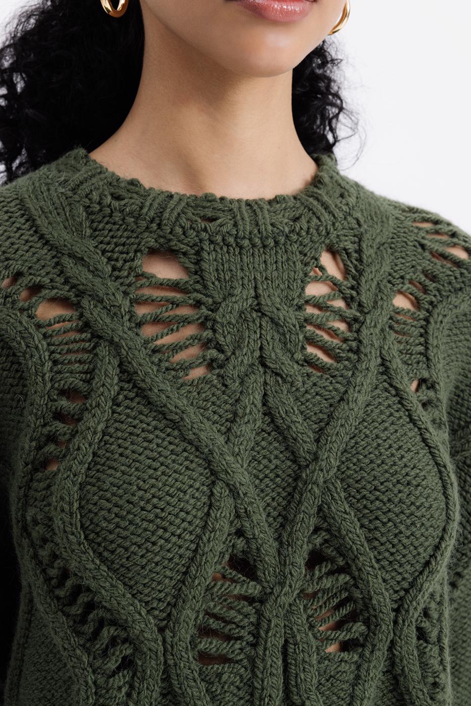 Openwork Patterned Sweater Khaki