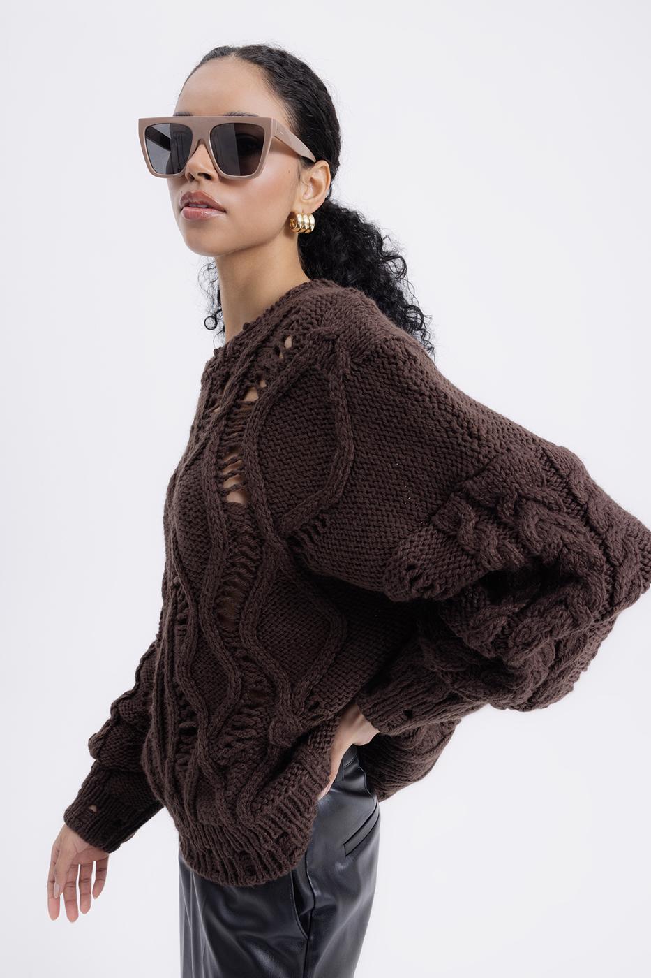 Openwork Patterned Sweater Brown