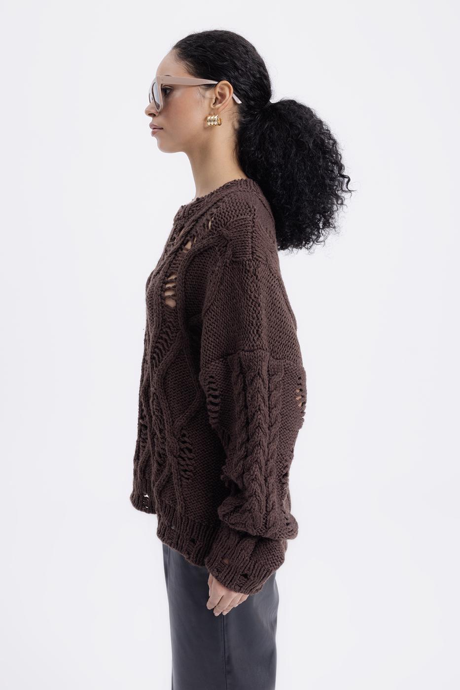 Openwork Patterned Sweater Brown