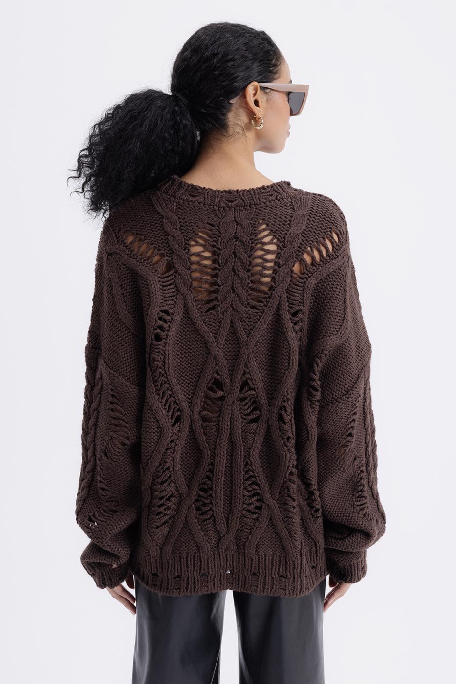 Openwork Patterned Sweater Brown