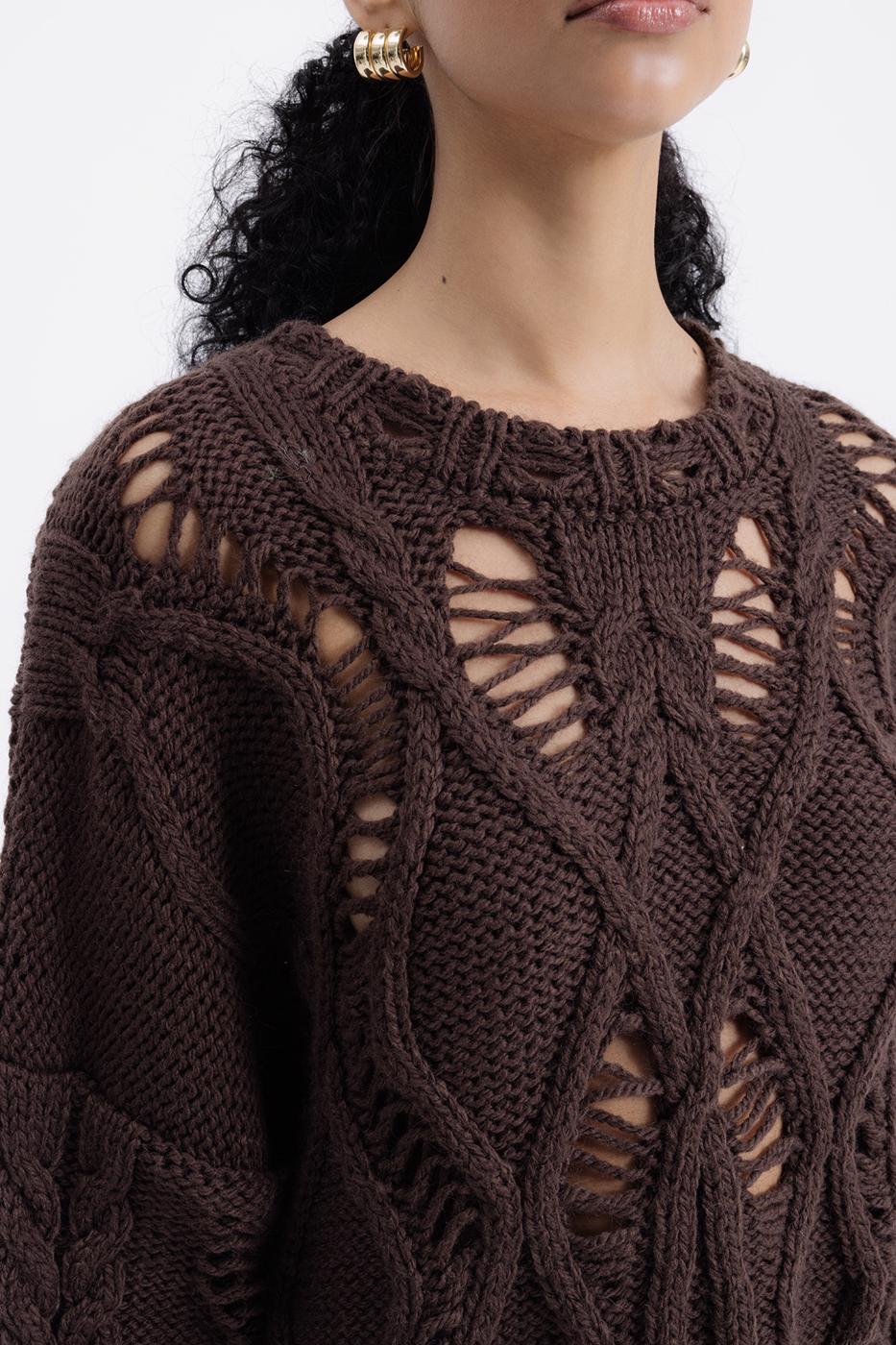Openwork Patterned Sweater Brown