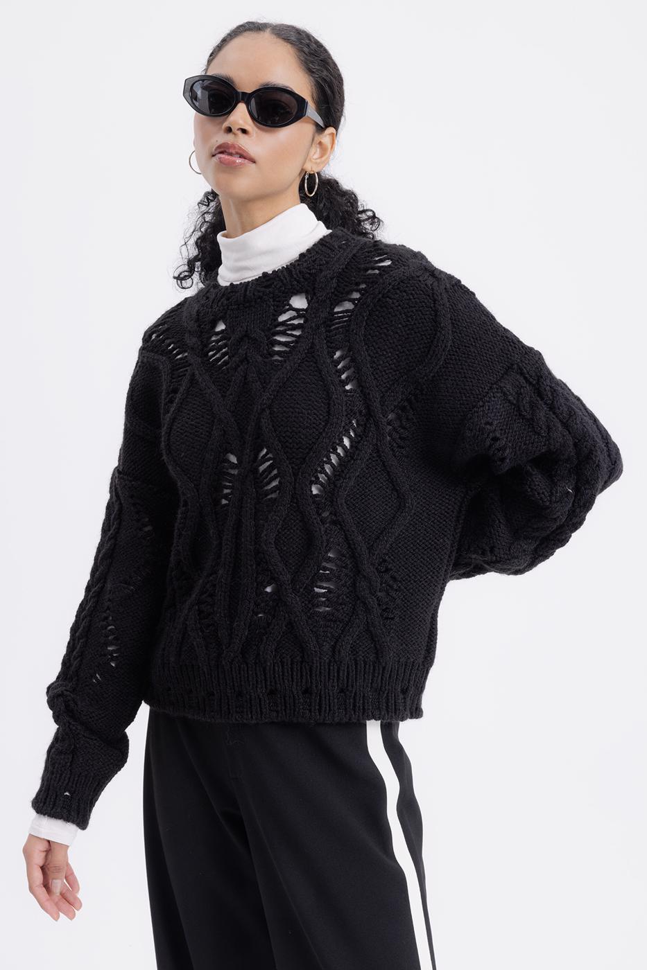 Openwork Patterned Sweater Black