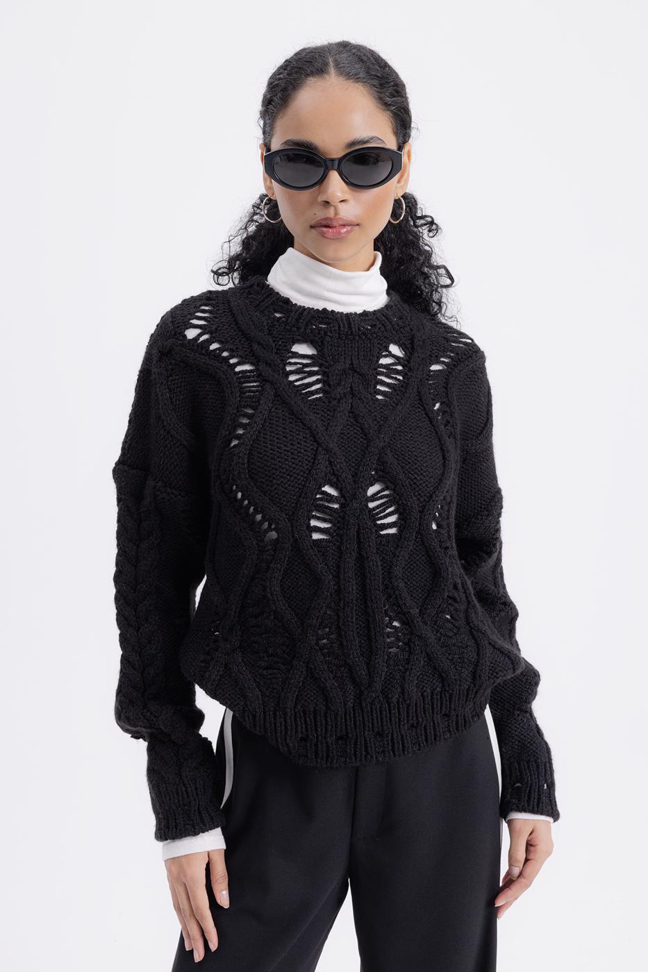 Openwork Patterned Sweater Black