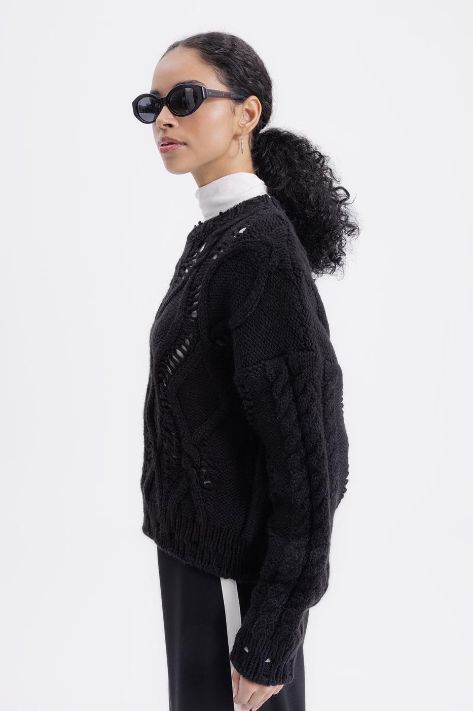 Openwork Patterned Sweater Black
