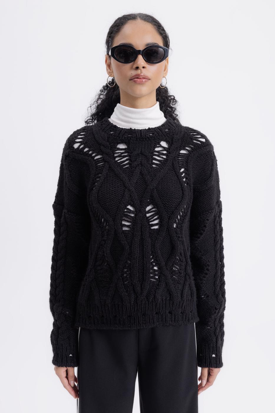 Openwork Patterned Sweater Black