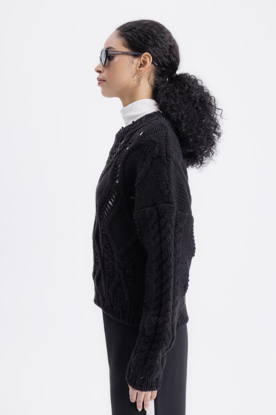 Openwork Patterned Sweater Black
