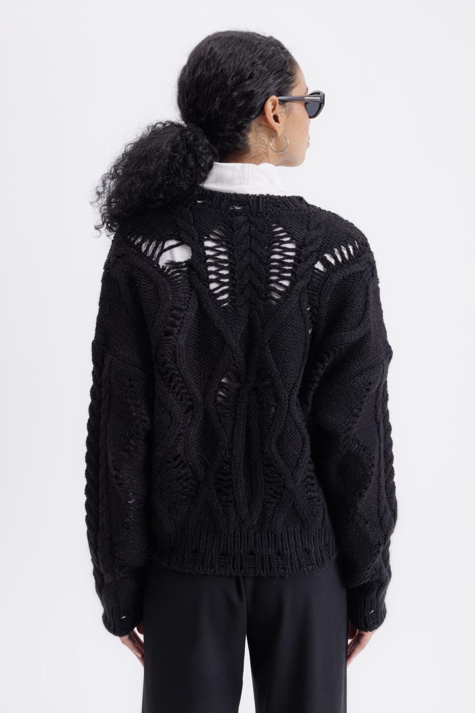 Openwork Patterned Sweater Black