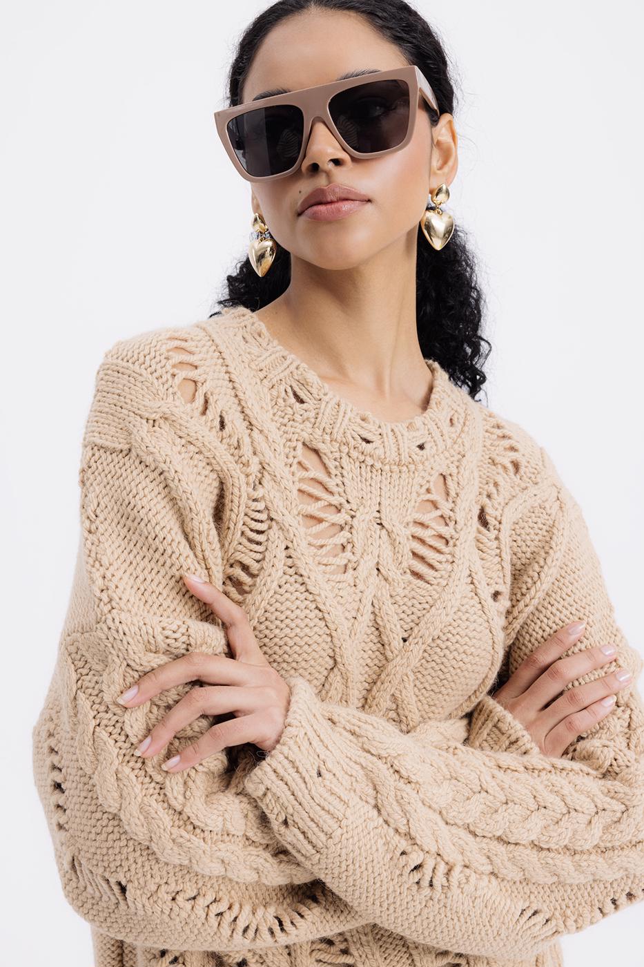 Openwork Patterned Sweater Mılk coffee