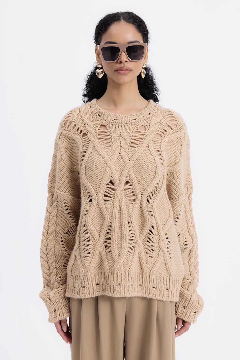 Openwork Patterned Sweater Mılk coffee