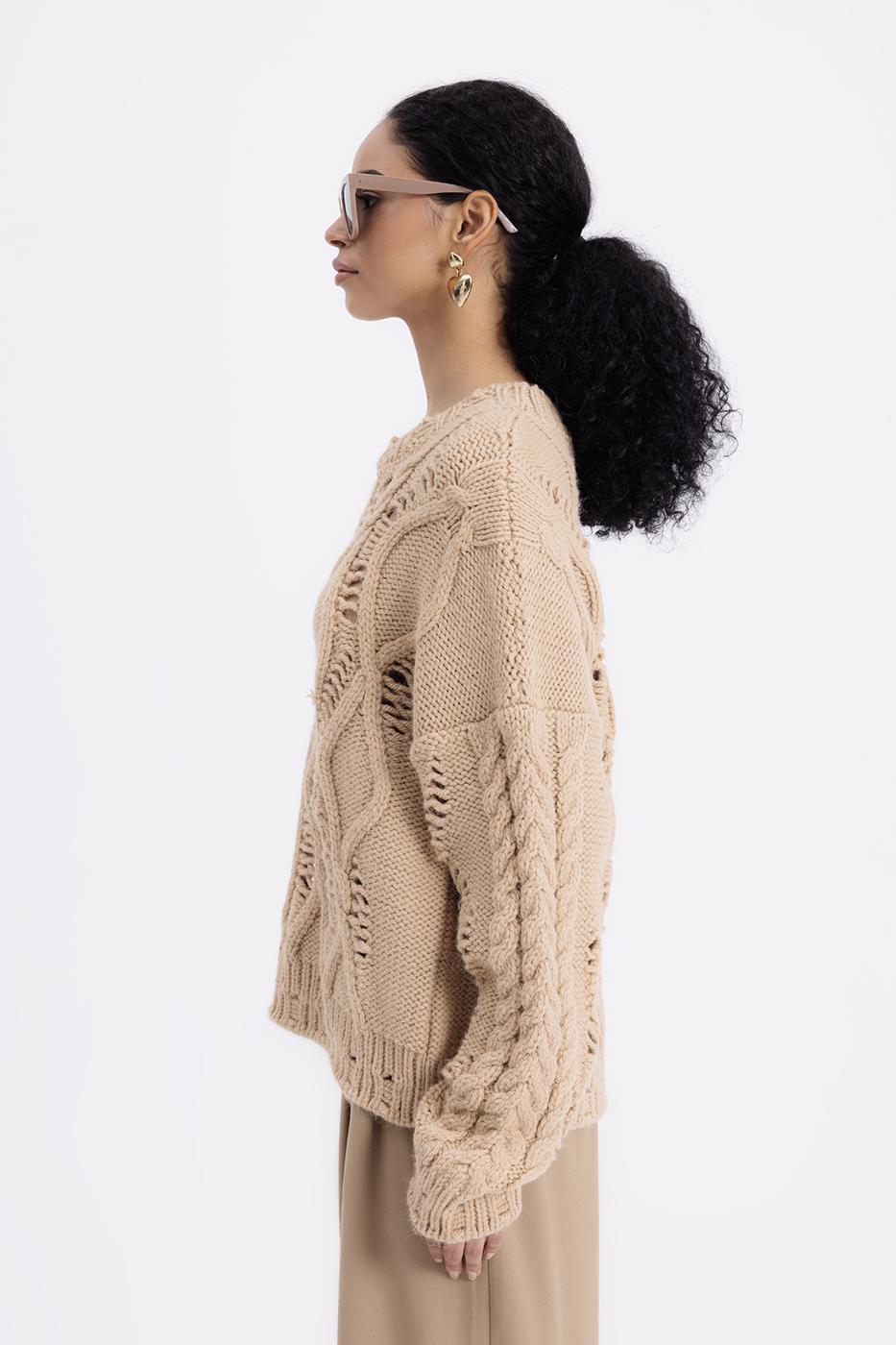 Openwork Patterned Sweater Mılk coffee