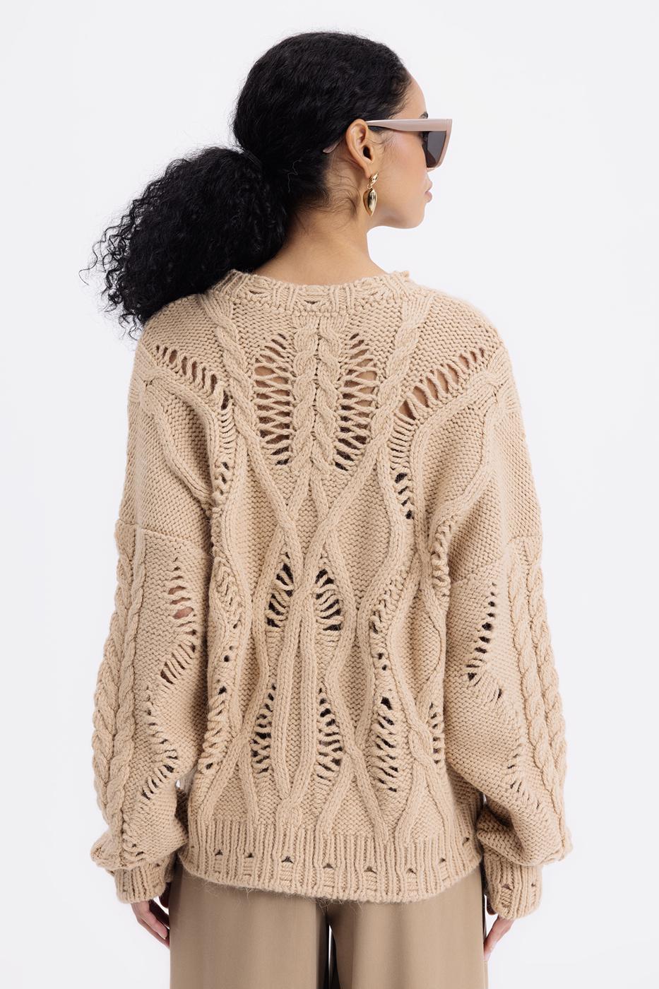 Openwork Patterned Sweater Mılk coffee