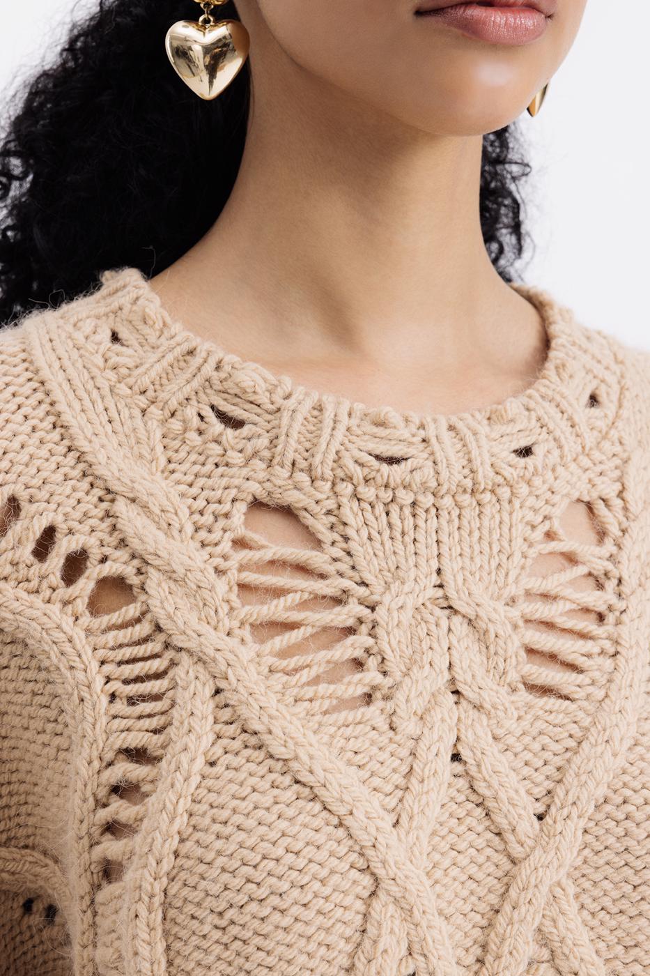 Openwork Patterned Sweater Mılk coffee