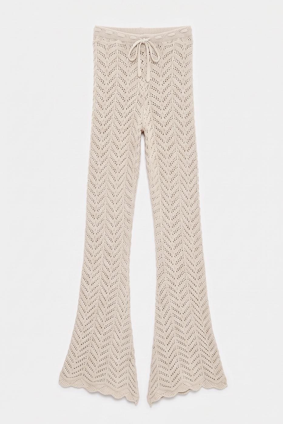 Openwork Knit Spanish Flare Trousers Beige