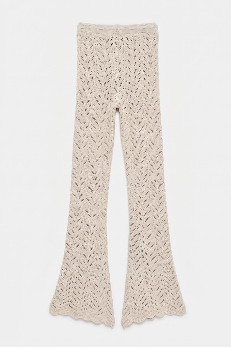 Openwork Knit Spanish Flare Trousers Beige